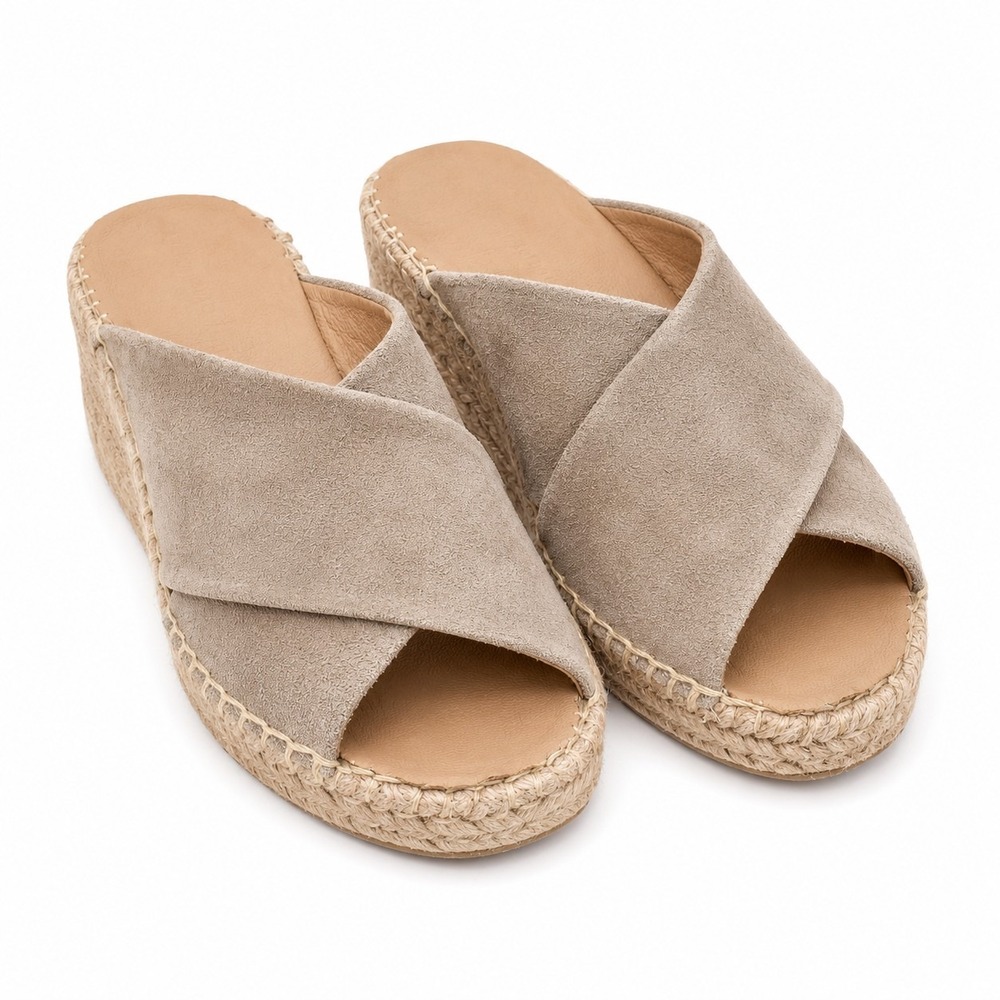 BANANA REPUBLIC Espadrille Wedge Sandal Sz 7.5 Oatmeal Sand Jute Trim Spr/2023